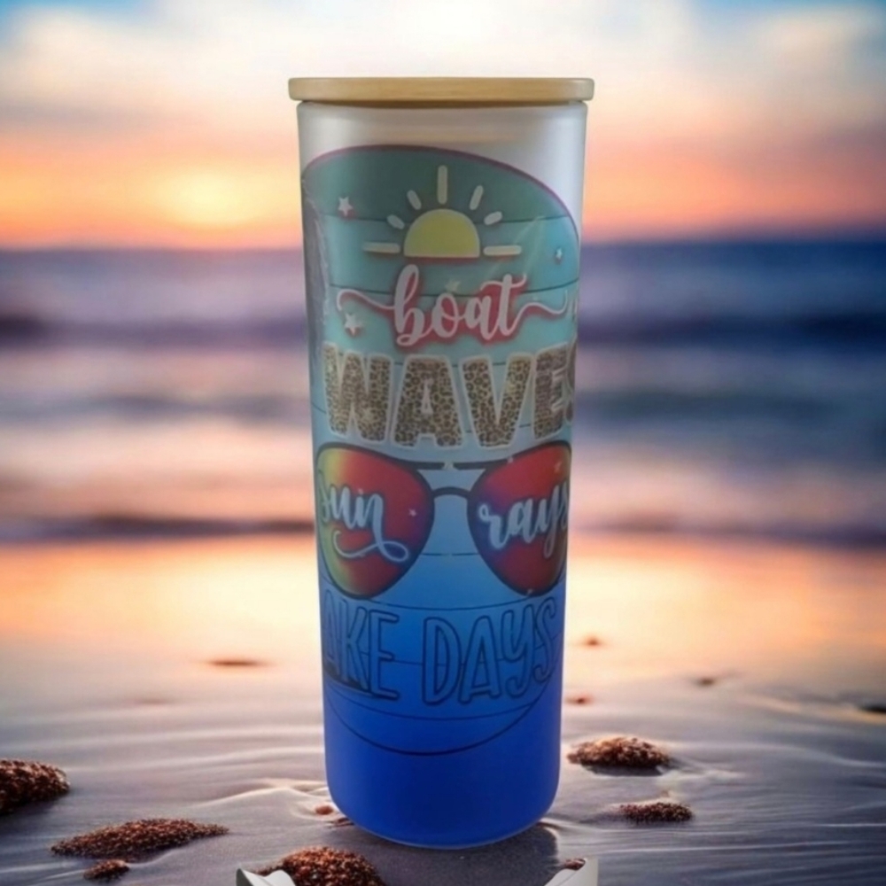 Lake Days 20oz Gradient Blue Glass Tumbler with duo lids 🎉sale